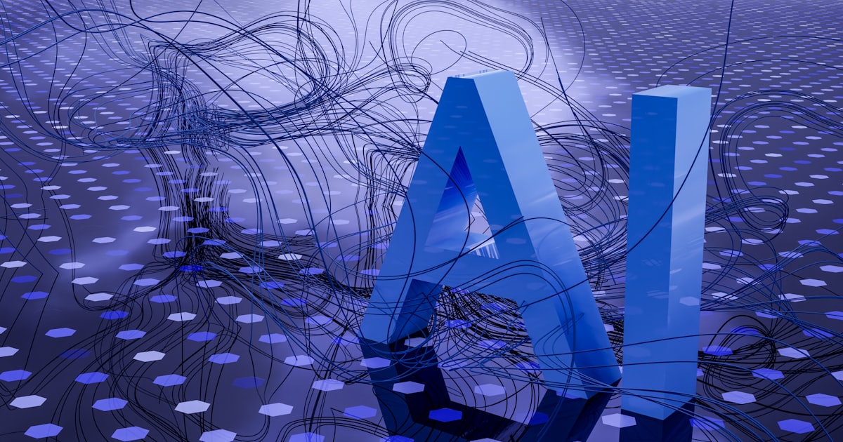 3D rendered ai text on dark digital background